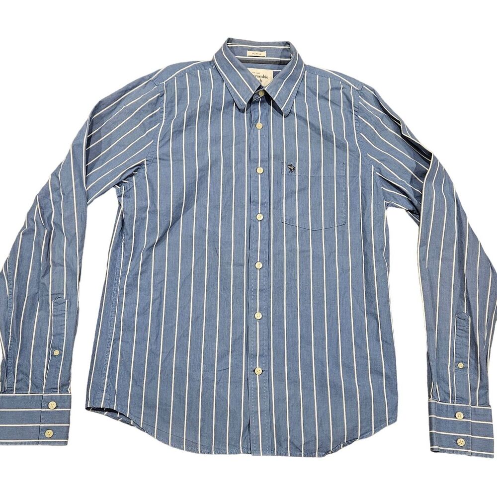 Abercrombie Fitch Muscle Moose Men's Striped Long Sleeve Button Down Shirt Sz XL